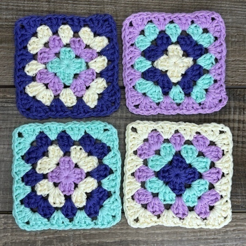 Granny Square Cup Mug Coasters Set of 4 Handcrafted Crochet Cotton